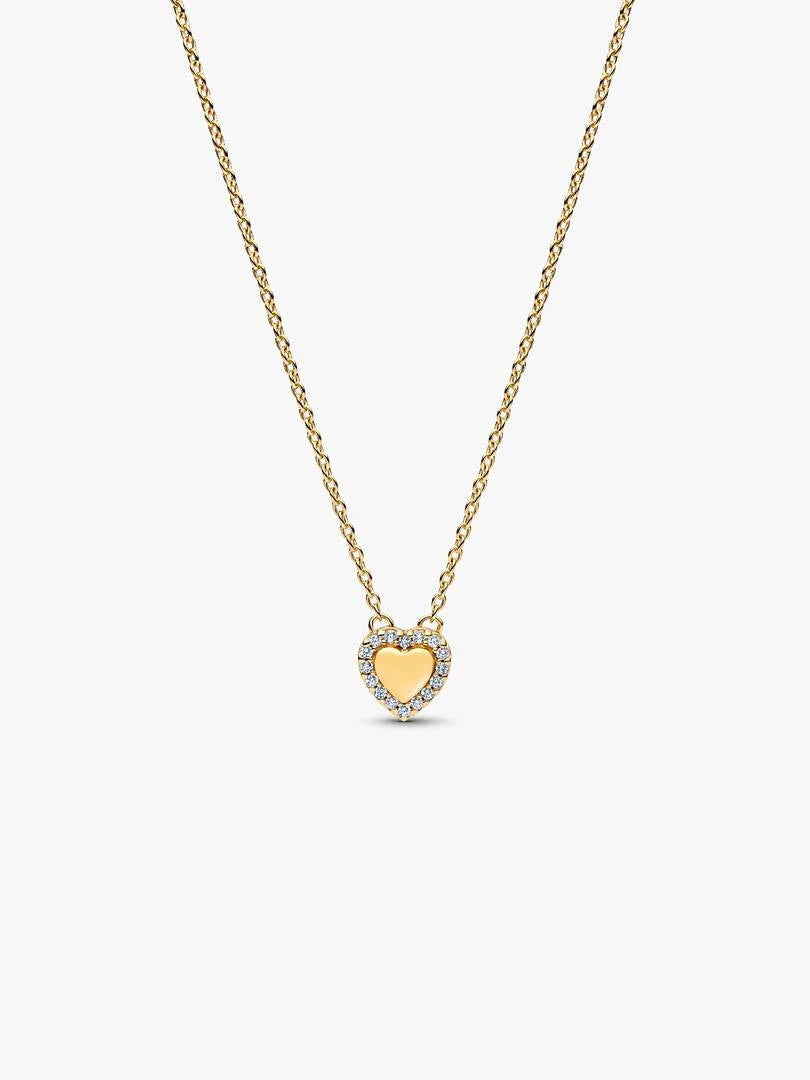 Engravable Heart Halo Collier Necklace 14k gold plating