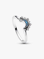 Celestial Blue Sparkling Moon Ring Sterling silver