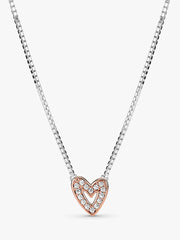 FINAL SALE - Sparkling Freehand Heart Necklace Sterling silver, 14k rose gold plating