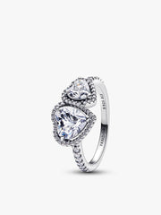Sparkling Halo Hearts Ring Set 2 Quantity