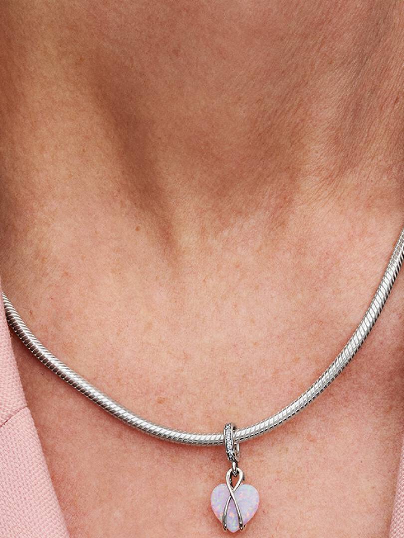 Mom Opalescent Heart Dangle Charm Sterling silver