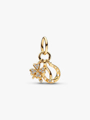 Lucky Clover, Wishbone & Horseshoe Dangle Charm 14k gold