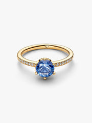 Blue Sparkling Crown Solitaire Ring 14k gold plating