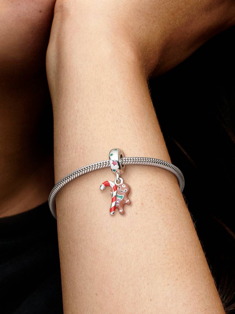 Gingerbread Man Dangle Charm Sterling silver