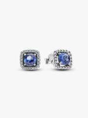 Sparkling Square Blue Halo Stud Earrings Sterling silver