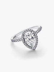 Sparkling Pear Halo Ring Sterling silver