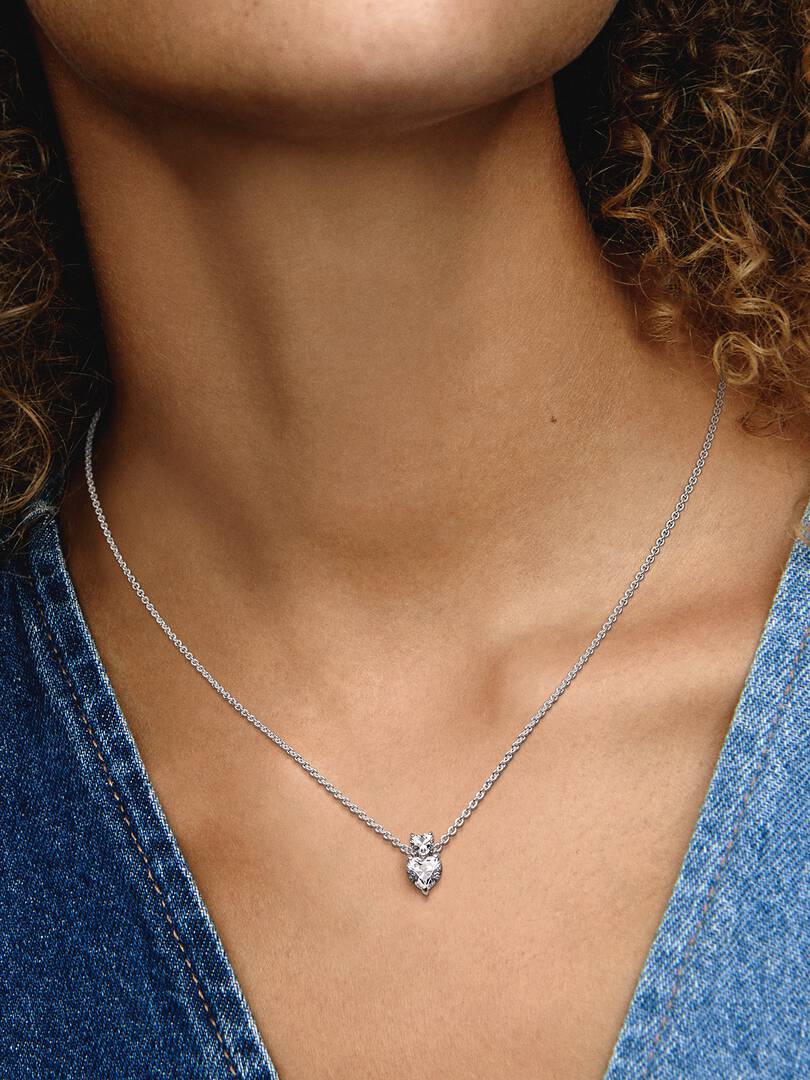 Double Heart Pendant Sparkling Collier Necklace Sterling silver