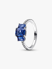 FINAL SALE - Blue Rectangular Three Stone Sparkling Ring Sterling silver