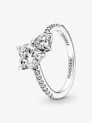 Double Heart Sparkling Ring Sterling silver
