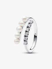 FINAL SALE - Treated Freshwater Cultured Pearls & Pavé Open Ring Sterling silver
