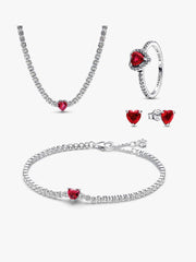 Red Sparkling Heart Tennis Jewelry Set 4 Quantity