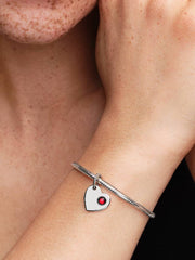 January Engravable Red Stone Heart Dangle Charm Sterling silver