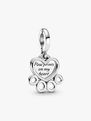 Hearts & Paw Print Dangle Charm Sterling silver