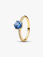 Blue Sparkling Crown Solitaire Ring 14k gold plating