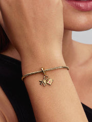 Airplane, Globe & Suitcase Triple Dangle Charm 14k gold plating
