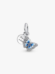 Blue Butterfly & Quote Double Dangle Charm Sterling silver