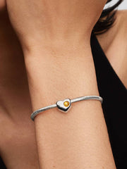 Engravable Honey Stone Heart Charm Sterling silver