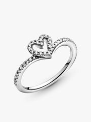 Sparkling Wishbone Heart Ring Sterling silver