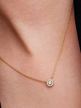 Round Pavé Halo Pendant Necklace 14k gold plating