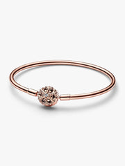 FINAL SALE - Pandora Moments Sparkling Snowflake Clasp Bangle 14k rose gold plating
