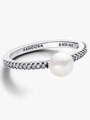 FINAL SALE - Treated Freshwater Cultured Pearl & Pavé Ring Sterling silver