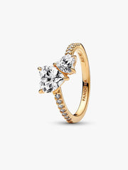 Double Heart Sparkling Ring 14k gold plating