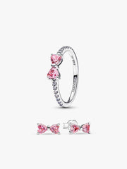 Sparkling Pink Bow Ring Set 2 Quantity