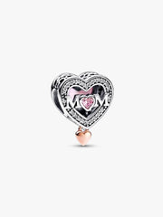 Two-tone Openwork Mom & Heart Charm Sterling silver, 14k rose gold plating