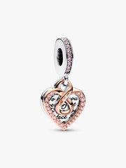 FINAL SALE - Two-tone Infinity Heart Double Dangle Charm Sterling silver, 14k rose gold plating