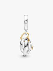 FINAL SALE - Two-tone Wedding Rings Dangle Charm 14k gold, Sterling silver