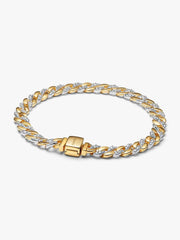 Two-tone Pavé Cuban Chain Bracelet Sterling silver, 14k gold plating