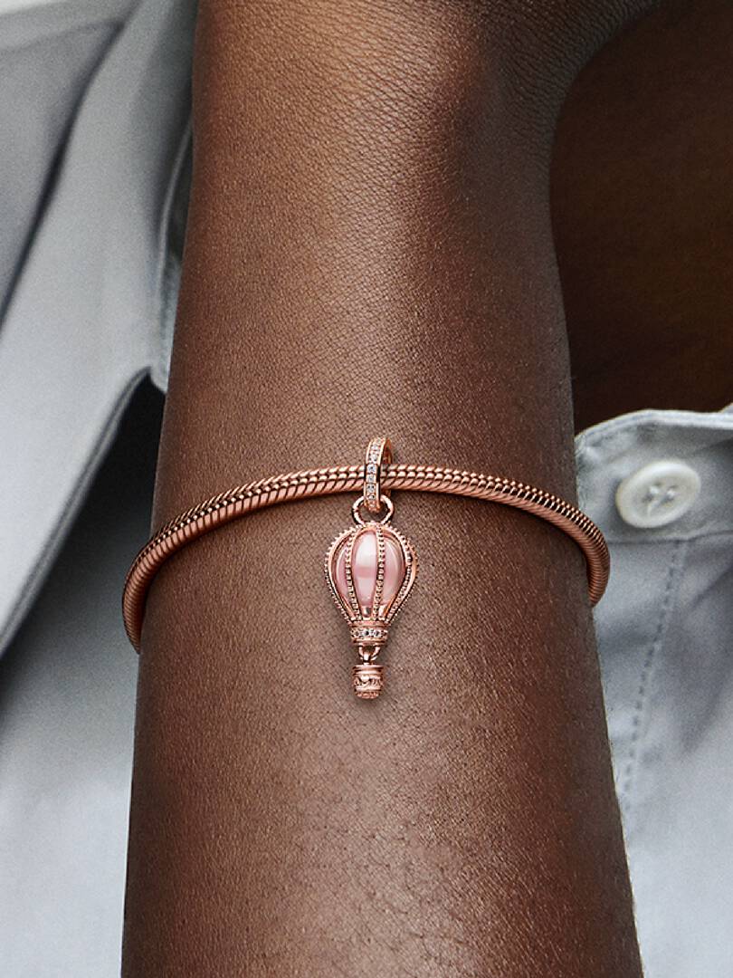 Sparkling Pink Hot Air Balloon Dangle Charm 14k rose gold plating