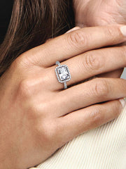 Rectangular Sparkling Halo Ring Sterling silver