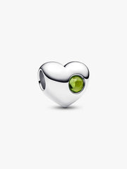 Engravable Spring Green Stone Heart Charm Sterling silver