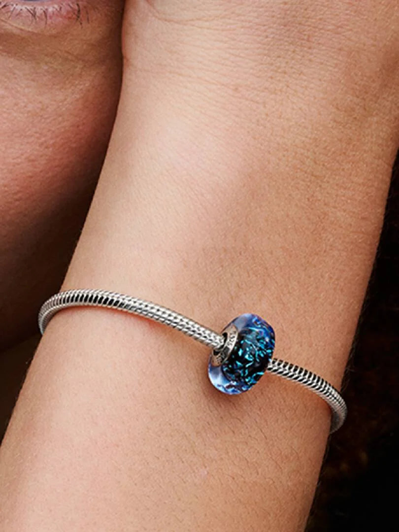 Wavy Dark Blue Murano Glass Ocean Charm Sterling silver