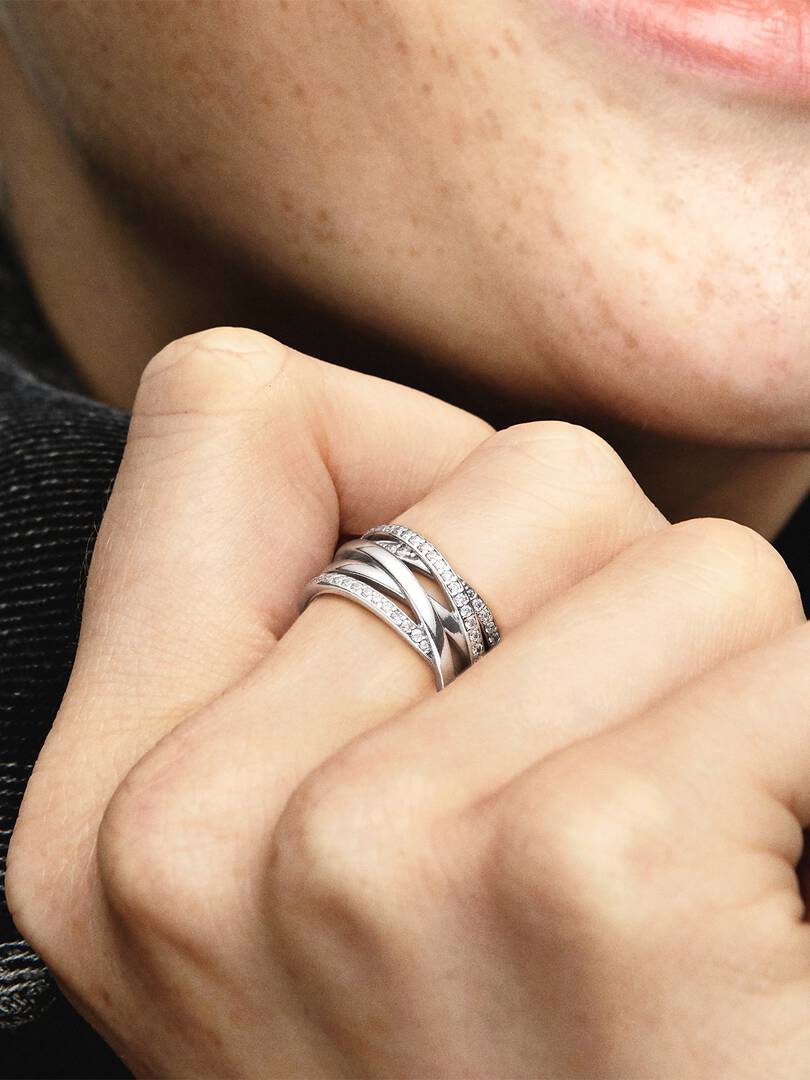 Sparkling & Polished Lines Ring Sterling silver