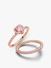 Pink Sparkling Elevated Heart Ring Set 2 Quantity
