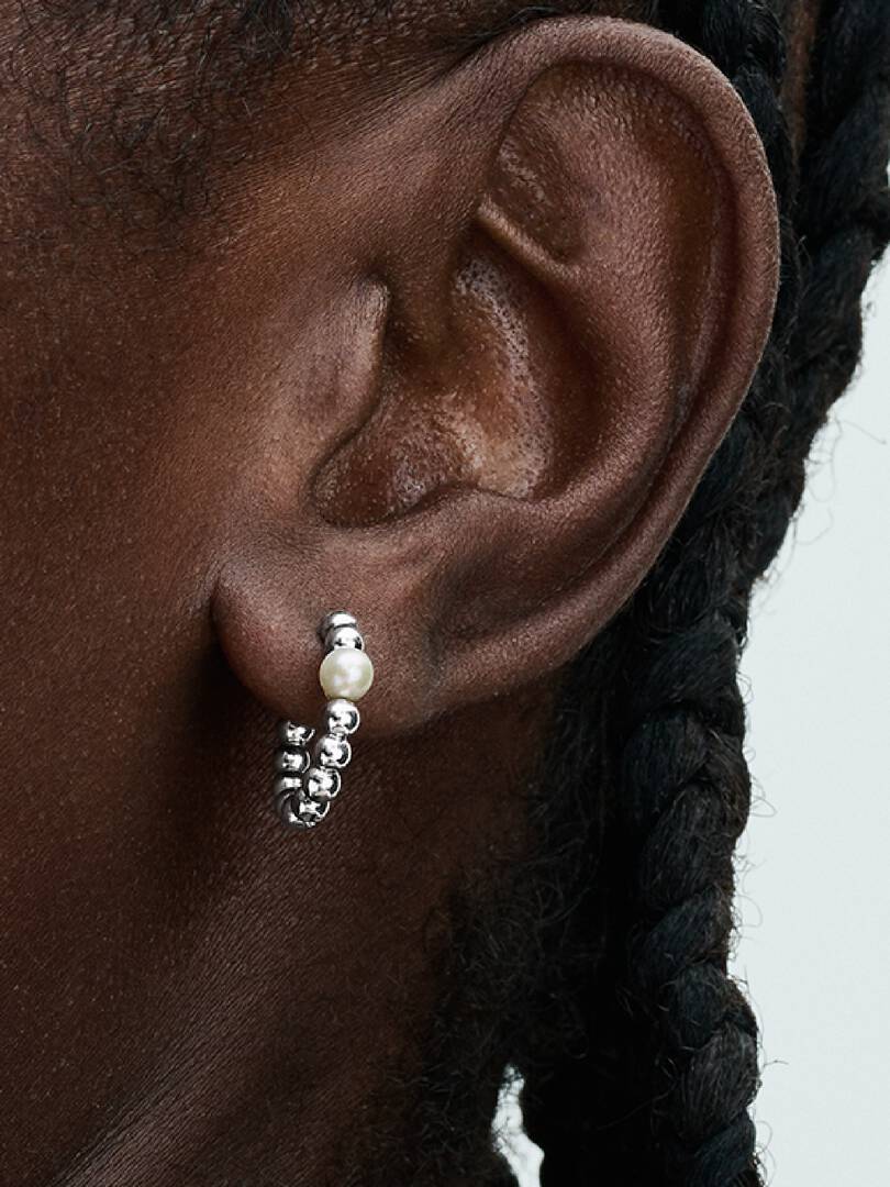 FINAL SALE - Treated Freshwater Cultured Pearl & Beads Hoop Earrings Sterling silver