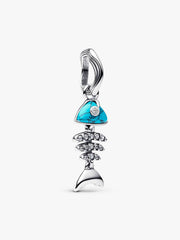 Turquoise-colored Fishbone Dangle Charm Sterling silver