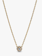 Round Pavé Halo Pendant Necklace 14k gold plating