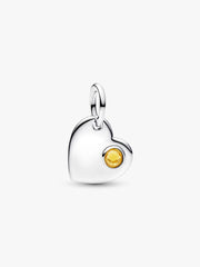 November Engravable Honey Stone Heart Dangle Charm Sterling silver