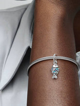 Blue Scaled Fish Dangle Charm Sterling silver