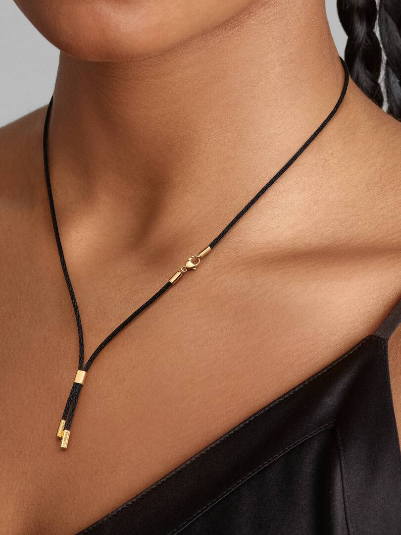 Pandora Talisman Recycled Polyester Cord Necklace 14k gold plating