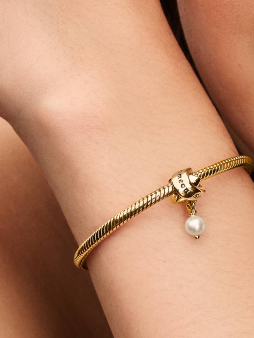 FINAL SALE - Treated Freshwater Cultured Pearl Ribbon Charm 14k gold plating