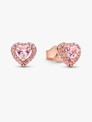 Pink Elevated Heart Stud Earrings 14k rose gold plating