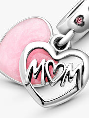 Mom Script Heart Dangle Charm Sterling silver