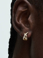 Crossover Pavé Hoop Earrings 14k gold plating