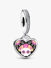Day of the Dead Sugar Skull Heart Dangle Charm Sterling silver