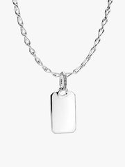 Engravable Rectangle Tag Pendant & Infinity Chain Necklace Set 2 Quantity