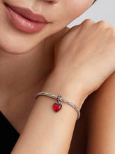 Red Murano Glass Heart Double Dangle Charm Sterling silver